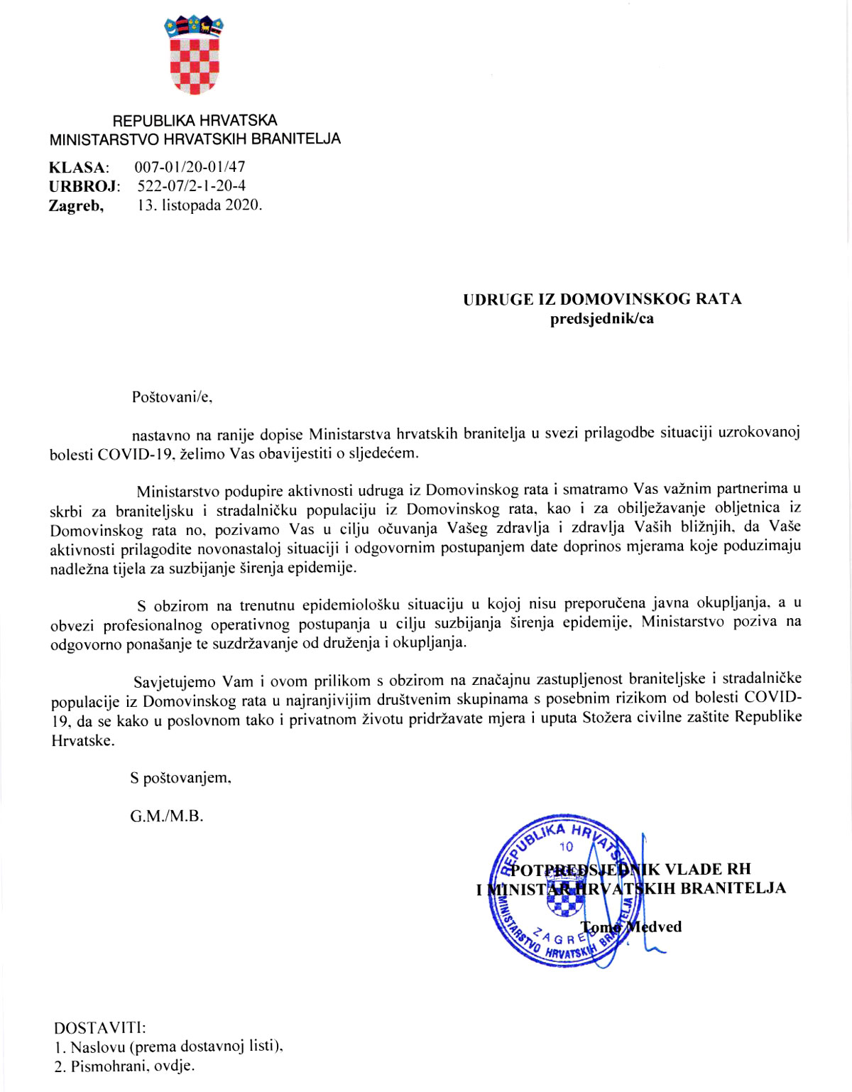 Dopis MHB Covid